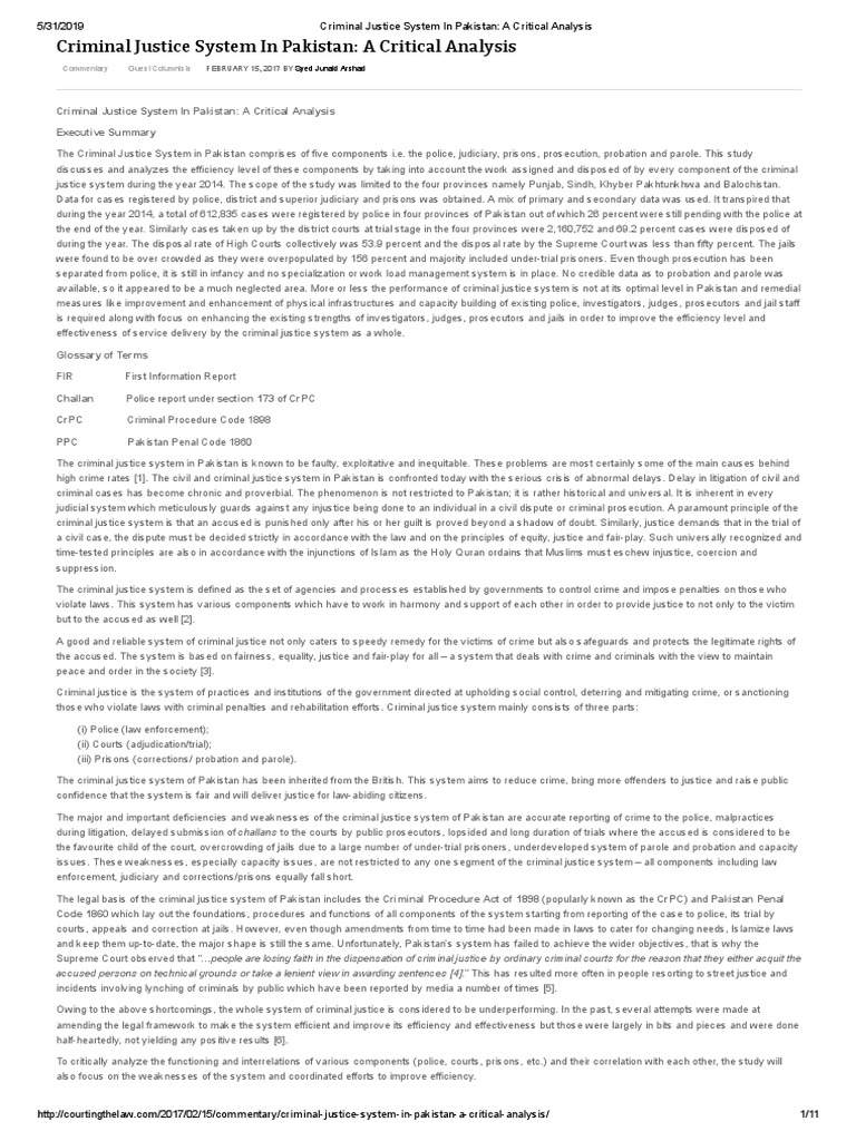 Critical Analysis of Pakistan's Justice System | PDF | Prosecutor ...