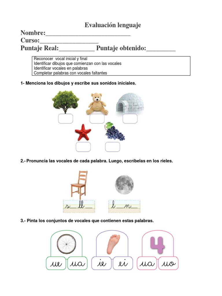 Evaluación de Reconocimiento de Vocales | PDF | Estudios de idiomas ...