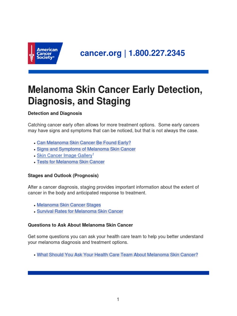 Melanoma Skin Cancer Early Detection, Diagnosis, and Staging | PDF ...