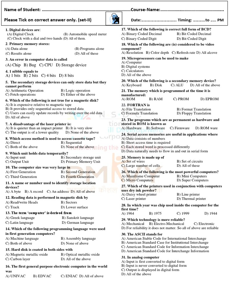 Computer Quiz: Tick Correct Answers | PDF | Read Only Memory | Random ...
