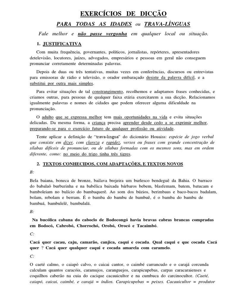 Exercícios de Dicção para Todos | PDF | Natureza