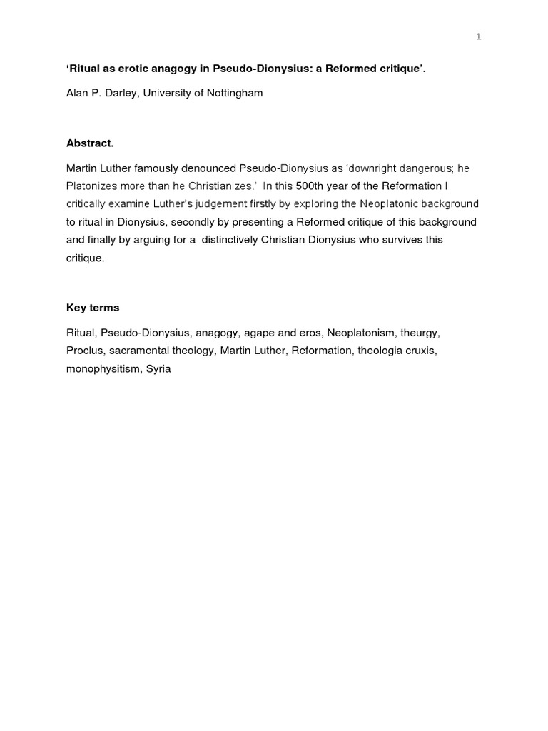 Reformed Critique of Pseudo-Dionysius | PDF | Baptism | Eucharist