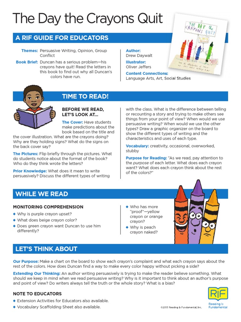 Crayons LessonRif The Day The Crayons Quit PDF PDF Paintings