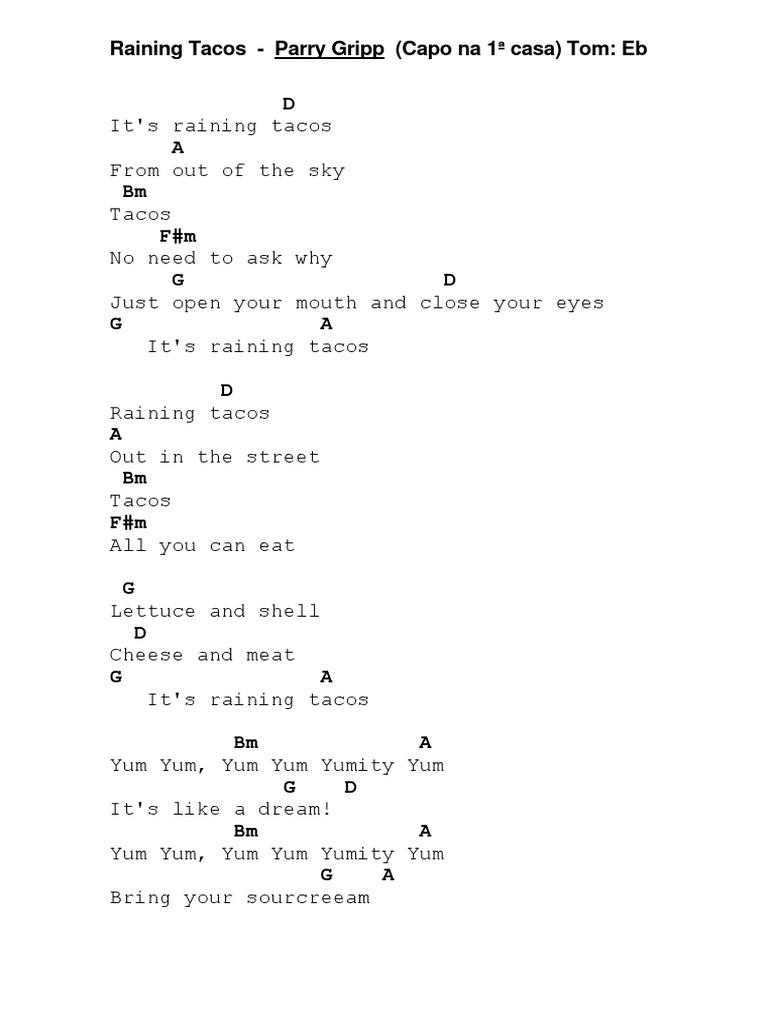 Raining Tacos Lyrics and Chords | PDF