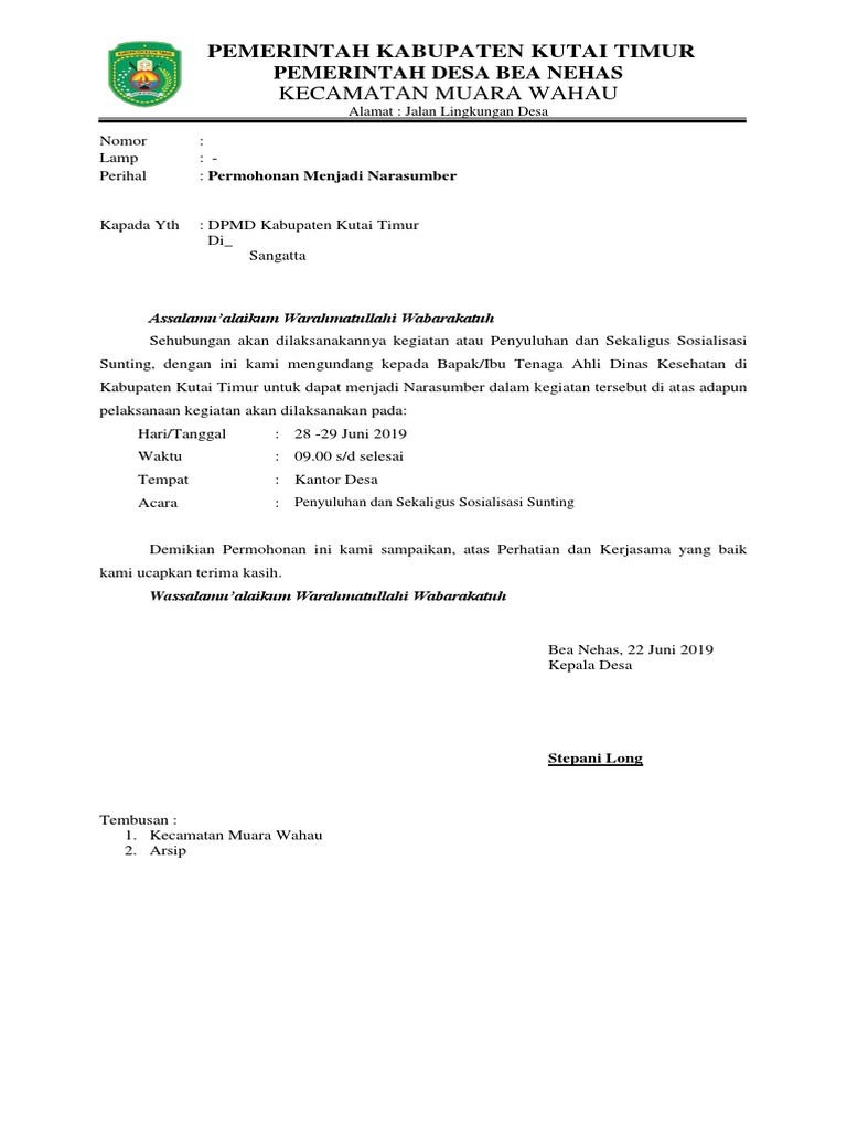 Surat Permohonan Narasumber Stunting