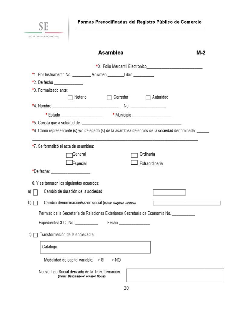 Asamblea M2 Formas Precodificadas del Registro Público