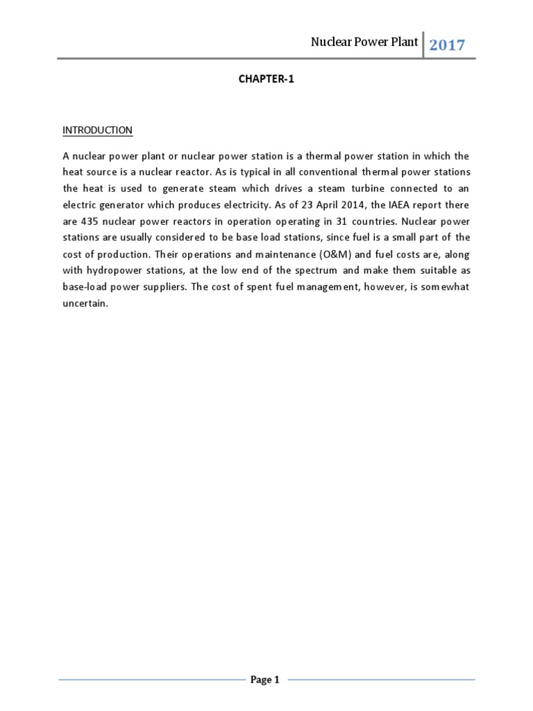Chapter-1: Nuclear Power Plant | PDF | Nuclear Physics | Nuclear Reactor