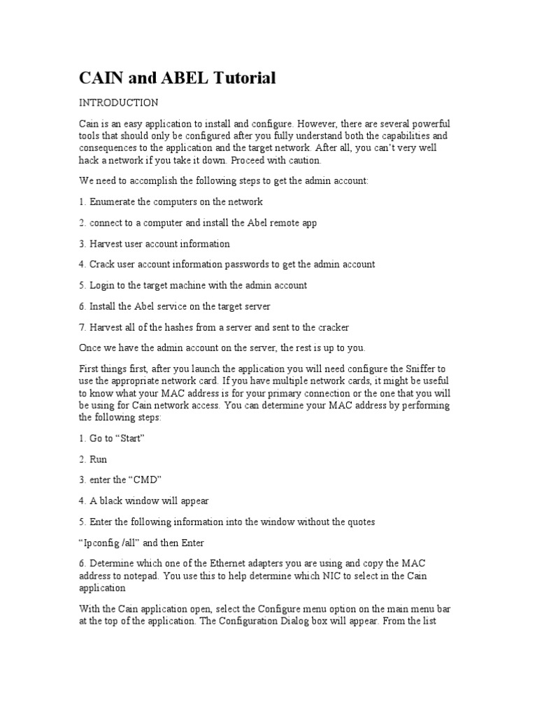 Cain Abel Telecommunications Standards Computer Network