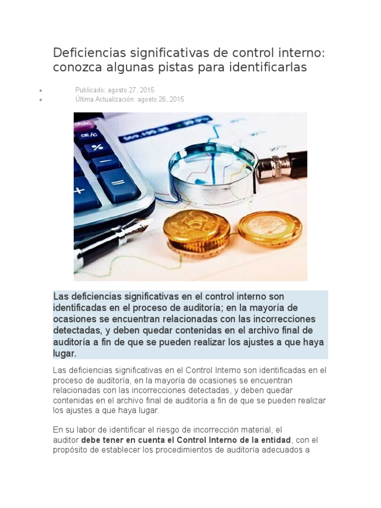 Identificación de Deficiencias en Control Interno | PDF | Contralor ...