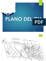 Plan del campus ITM con descripción de 29 edificios y detalles de instalaciones deportivas y plazas