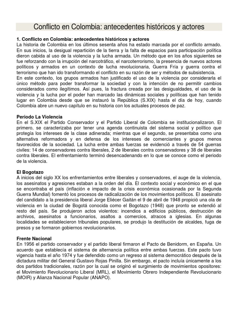 Historia del Conflicto Armado en Colombia | PDF | Colombia | Política ...
