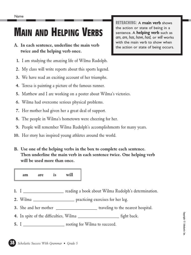 Verbs Verb Phrases Worksheet | |