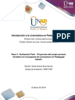 Formato para La Elaborar La Proyección Del Propio Proceso Formativo en El Programa de Licenciatura - Paso 4, Unidad 3