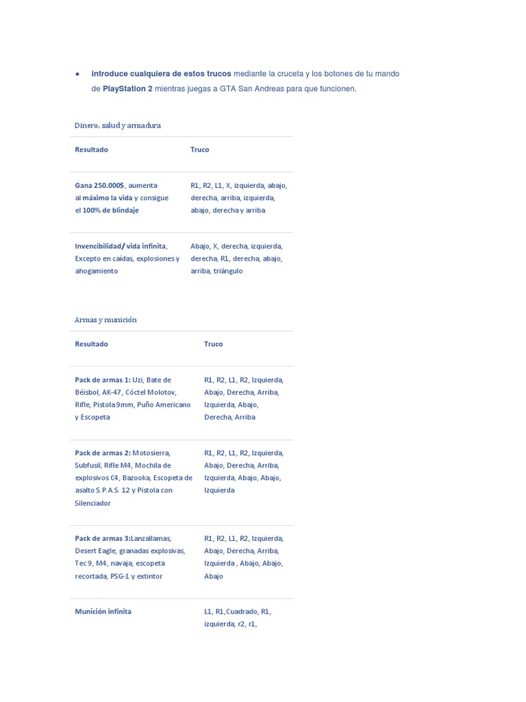 Claves de GTA San Andreas PS2 Ocio Deportes