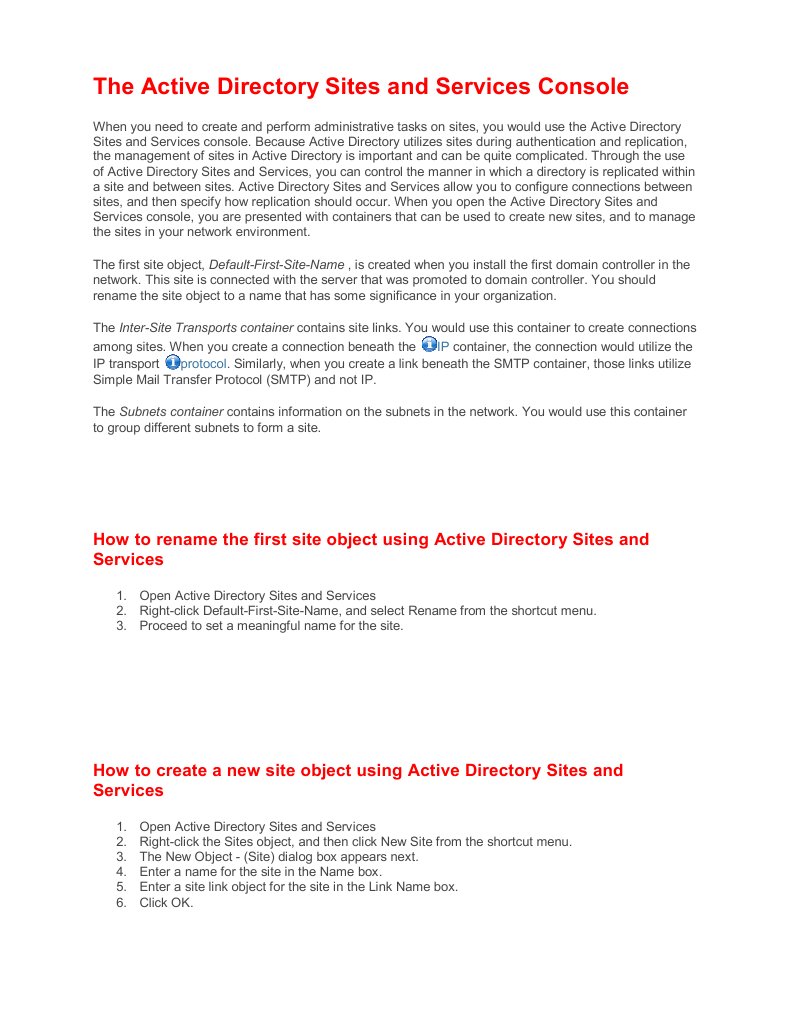 Active Directory Sites and Services Console | Download Free PDF ...