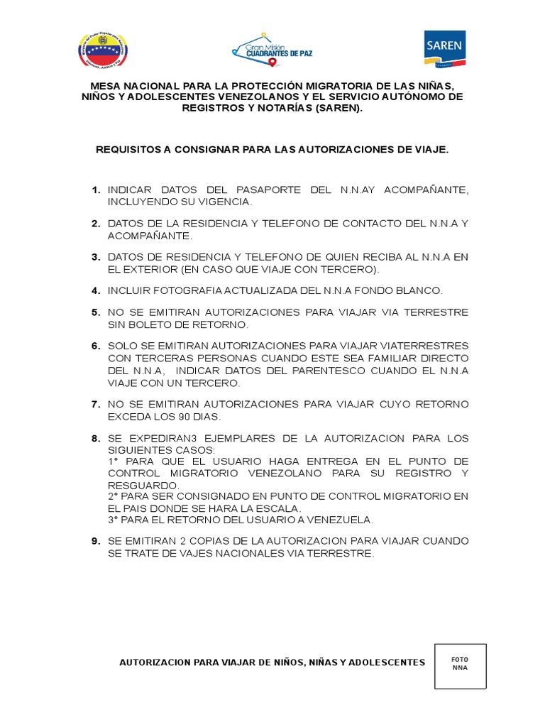 Formato Para Viajar Nna Definitiva | Pdf | Certificado De Nacimiento |  Documentos Oficiales