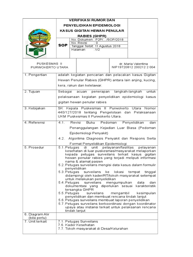 SOP Penyelidikan Kasus Rabies GHPR | PDF | Pengembangan Diri ...