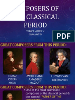 Composers of The Classical Period: Today'S Lesson Oraaaayt
