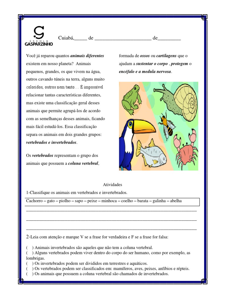 Exercicios Sobre Animais Vertebrados E Invertebrados Animais | Porn Sex