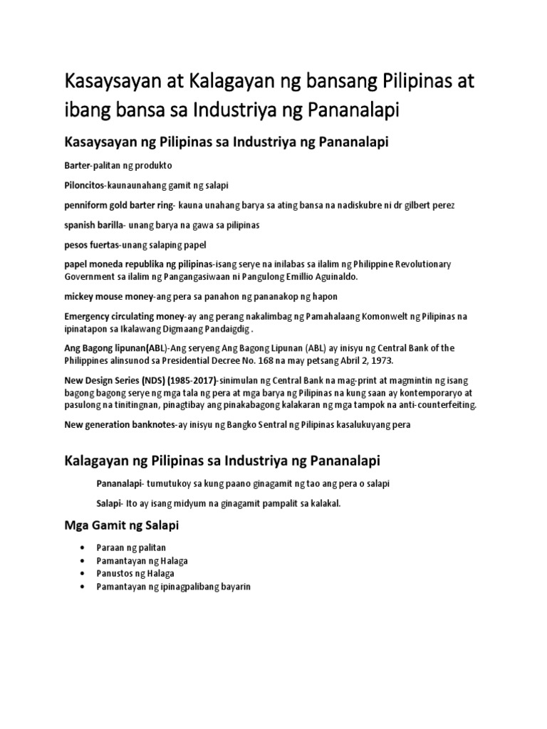 Kasaysayan at Kalagayan NG Bansang Pilipinas at Ibang Bansa Sa