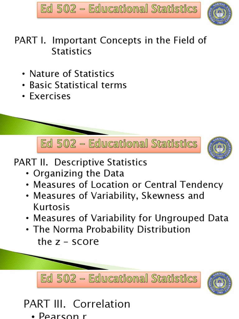 PART I. Important Concepts in The Field of Statistics - Nature of ...