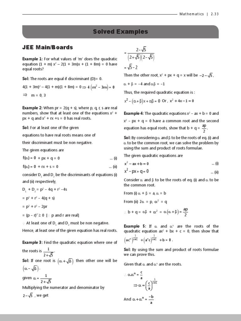 2 Quadratic Equations And Inequalities Exercise Pdf Quadratic Equation Equations