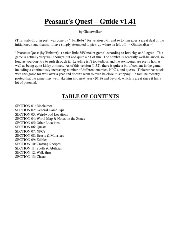 Peasants Quest Walkthrough v1 41 PDF Blacksmith Spider