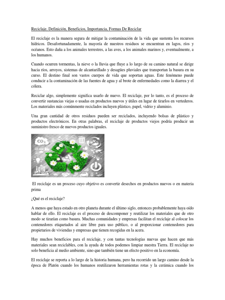 Definición y Beneficios del Reciclaje | PDF | Reciclaje | Residuos