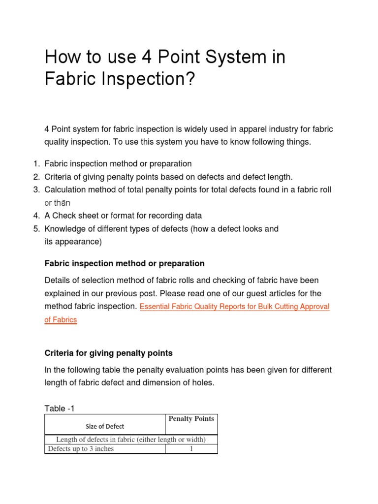 4 Point System for Fabric Inspection Guide | PDF | Yard