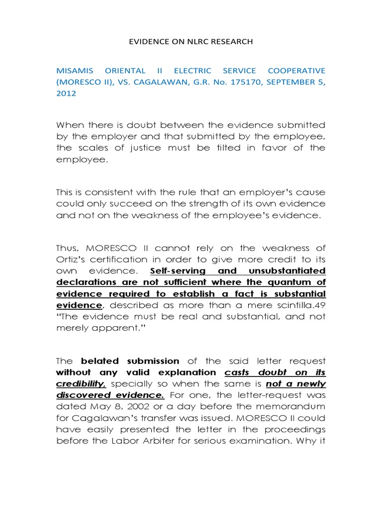 NLRC Evidence and Labor Law Insights | PDF | Evidence | Employment