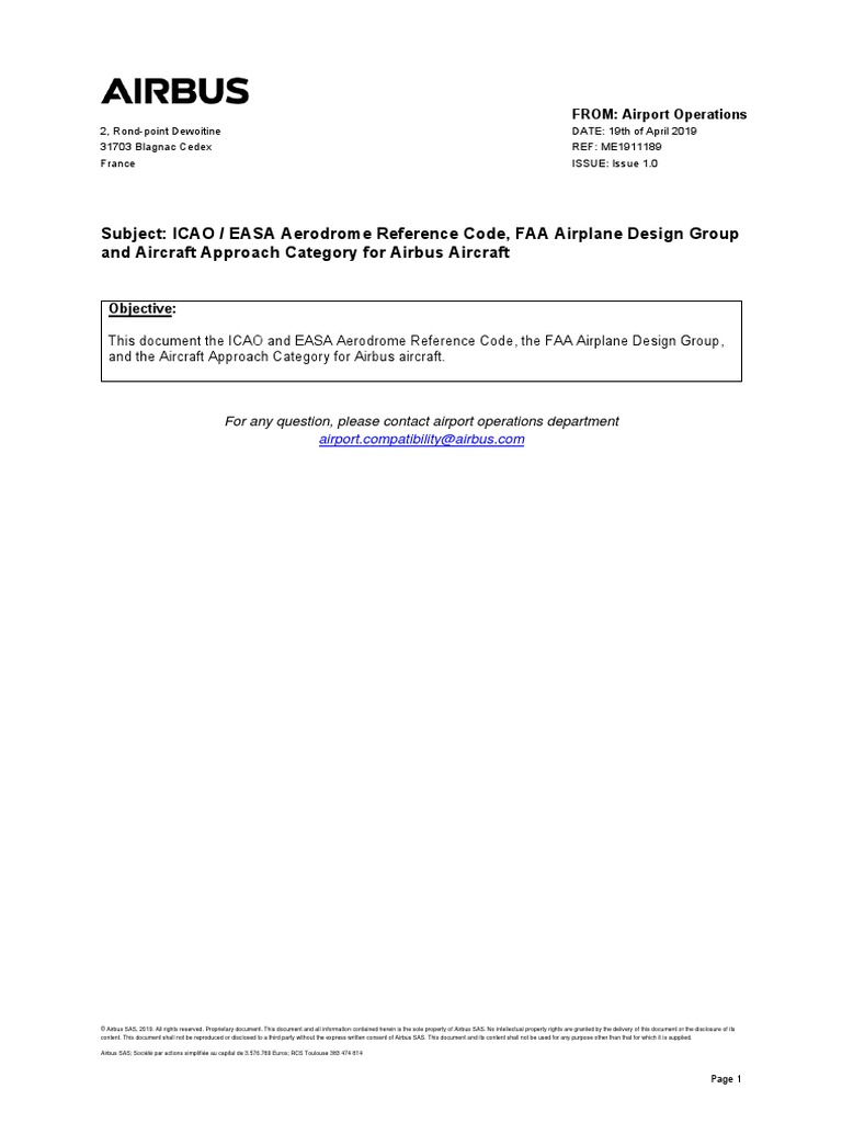 Subject ICAO / EASA Aerodrome Reference Code, FAA Airplane Design