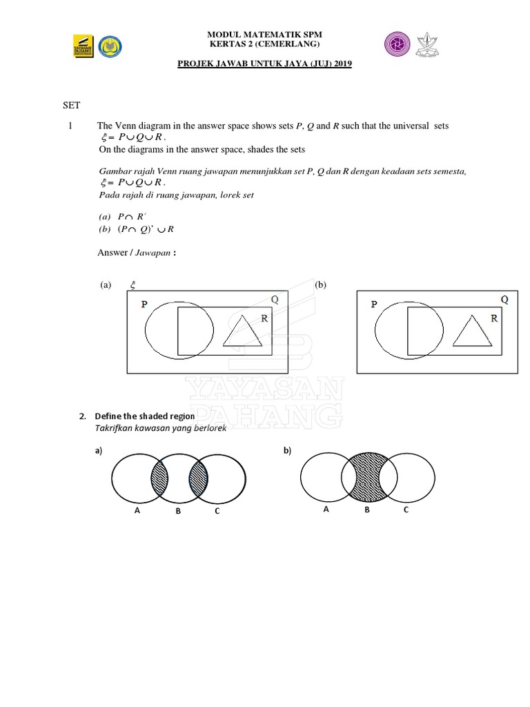 Venn Diagram Exercises for SPM Math | PDF | Number Theory | Ring Theory