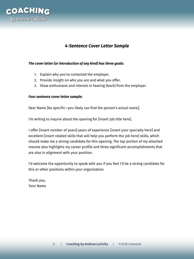 4 sentence cover letter sample