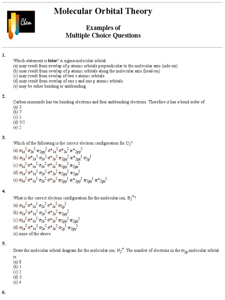 Sample Questions - Chapter 9 | PDF | Molecular Orbital | Covalent Bond