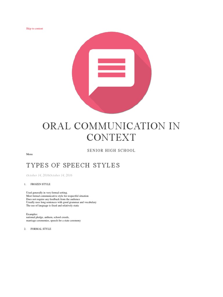 Oral Communication in Context: Types of Speech Styles | PDF ...