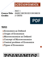 Basic Miceconomics: Course No.: BAC 1 Course Title: Basic Microeconomics Credits