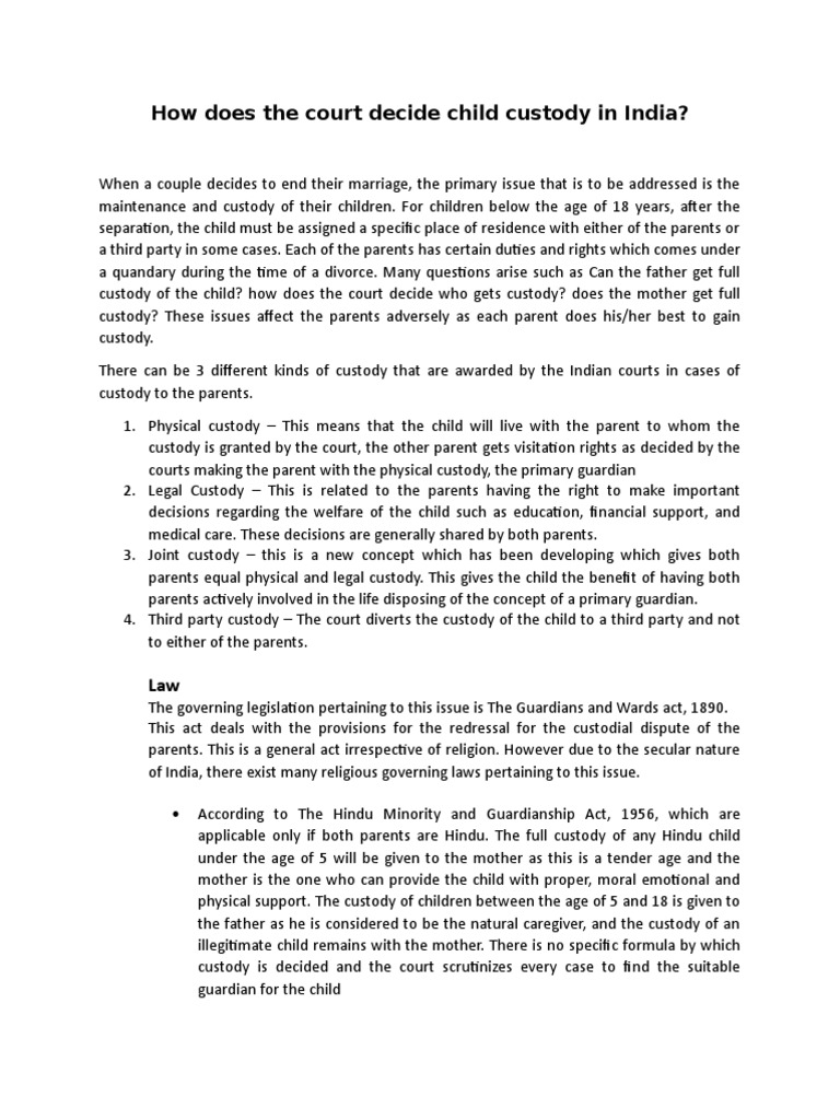 Child Custody Decisions in India | PDF | Child Custody | Feminism And ...