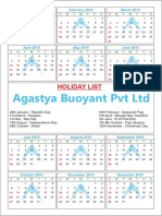 Agastya Buoyant PVT LTD: Holiday List