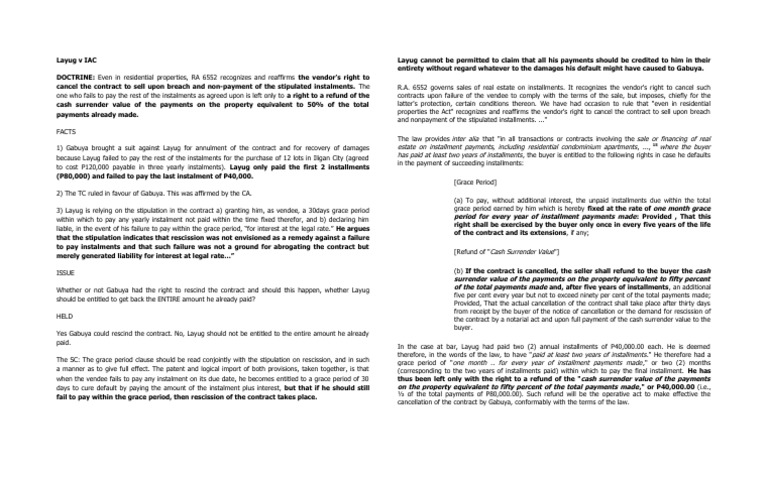 Layug v IAC: Contract Rescission Rights | PDF | Interest | Breach Of ...