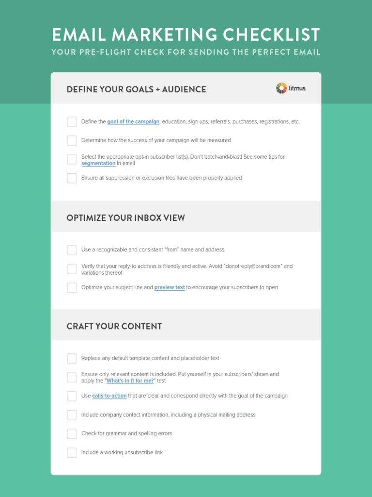 Email Marketing Checklist: Define Your Goals + Audience | PDF ...