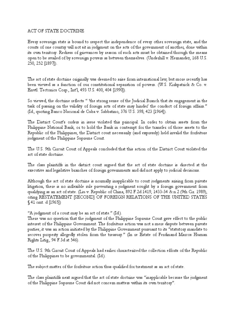 The Application of the Act of State Doctrine to a Forfeiture Judgment