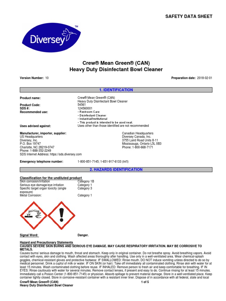 Crew® Mean Green® (CAN) Heavy Duty Disinfectant Bowl Cleaner PDF