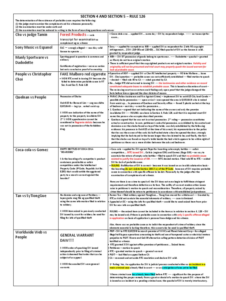 Criminal Procedure - RULE 126 | PDF | Search Warrant | Probable Cause