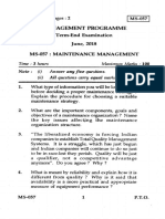 Management Programme Term-End Examination June, 2018 Ms-057: Maintenance Management