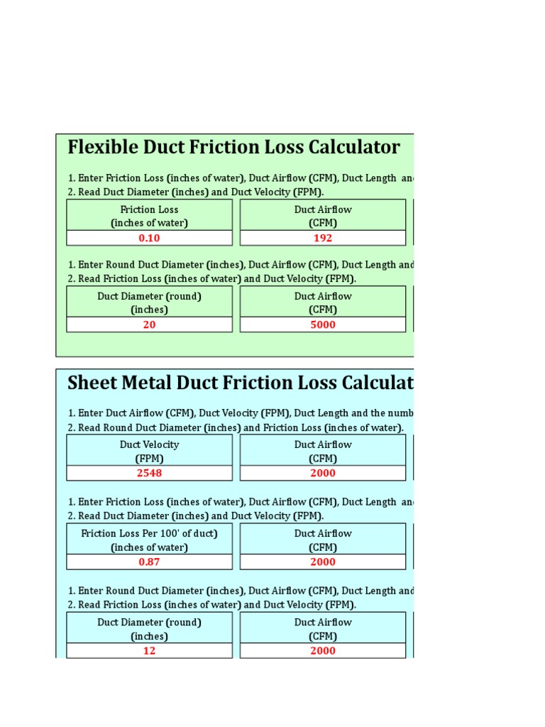 Air Duct Calculator(1) Duct (Flow) Home Appliance