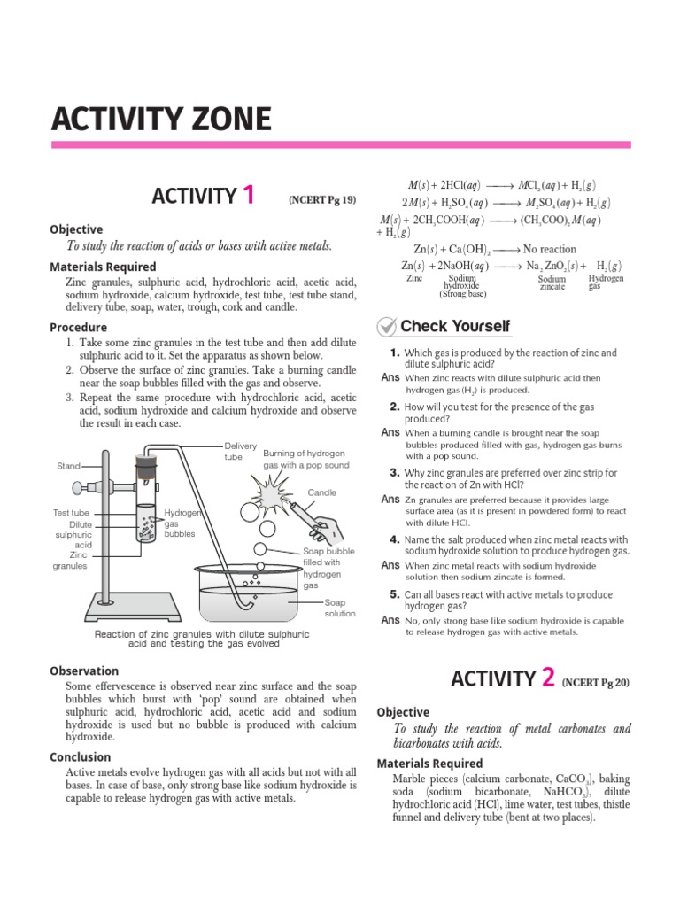 Acids, Bases and Salts Activities Class 10 Cbse PDF Hydroxide