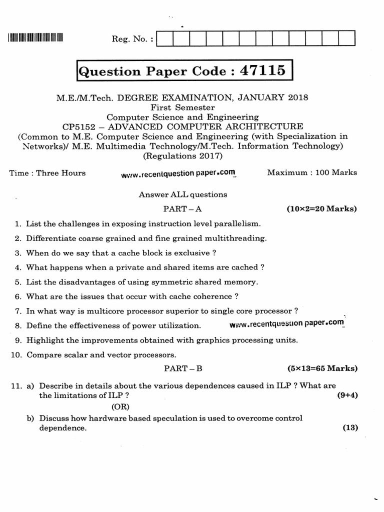 CS 5152 Advanced Computer Architecture Exam | PDF | Cpu Cache | Central ...