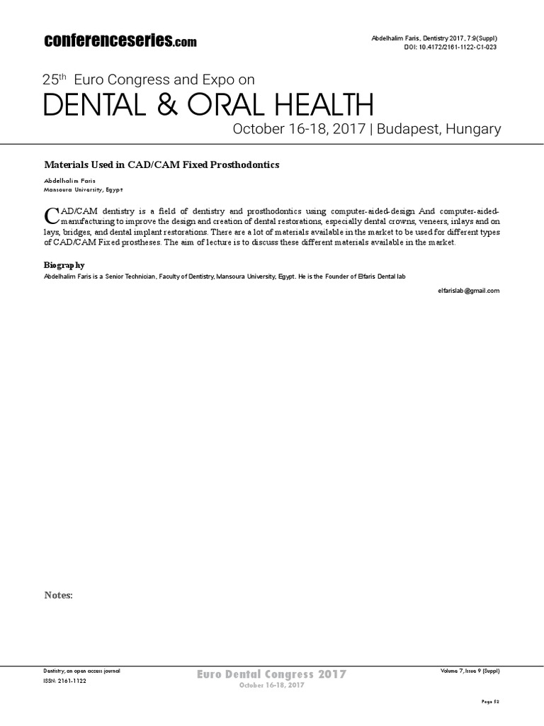 CAD/CAM Materials in Fixed Prosthodontics | PDF