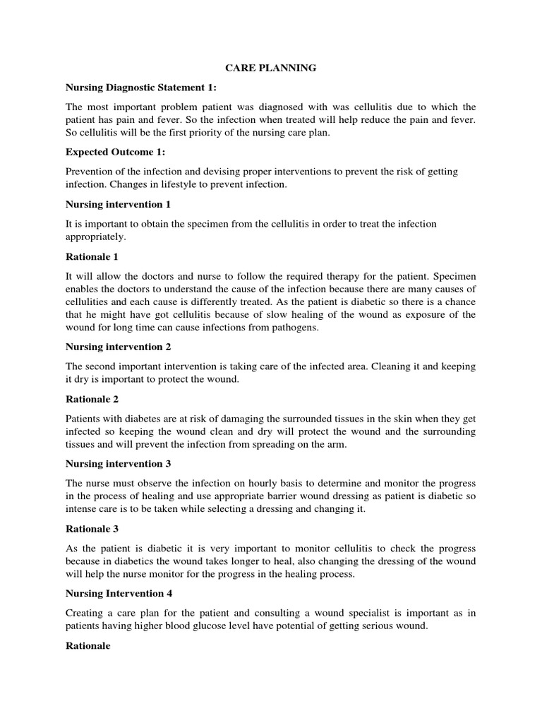 A Comprehensive Nursing Care Plan for a Patient with Diabetes Mellitus Type 1, Cellulitis, and