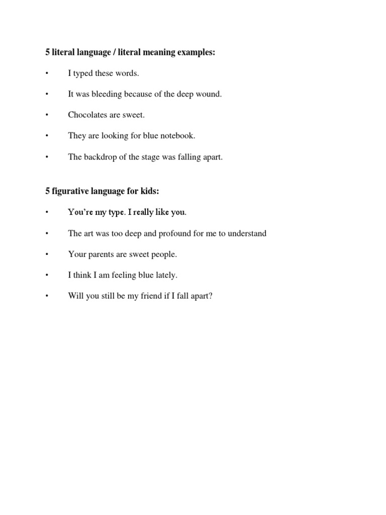 Literal vs. Figurative Language Examples | PDF | Language Arts ...